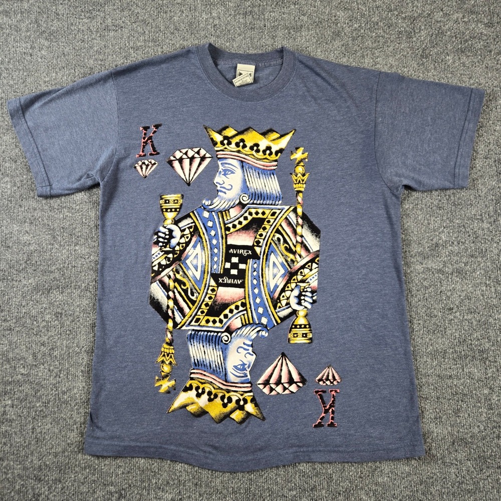 Avirex T-Shirt Mens L Blue King of Diamond Y2K Graphic Short Sleeve street wear